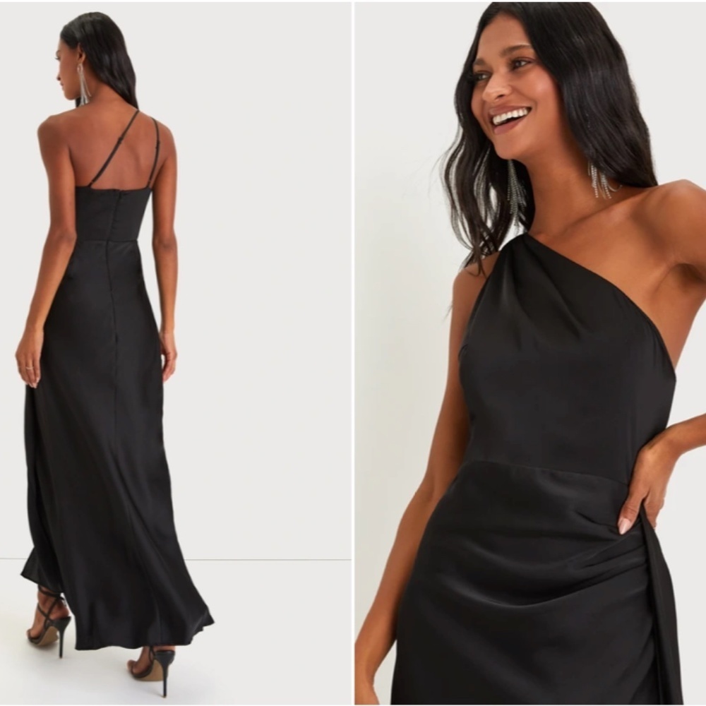 LULU's Sexy Prom Wedding Bridesmaid Elegant Satin One Shoulder Elegant Gown - Picture 7 of 7